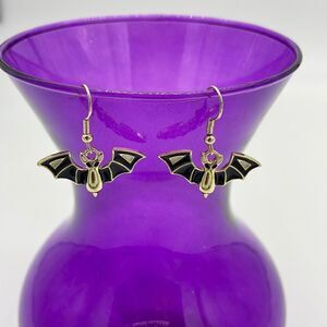 Black and Gold Bat Earrings